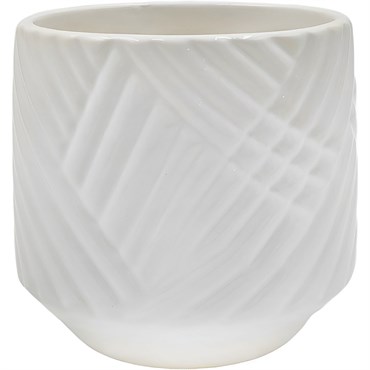Mcarr 4.7"x4.7"x4" Ceramic Pot Cross Pattern Glossy Glaze White