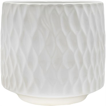 Mcarr 4.7"x4..7"x4" Ceramic Pot Scalloped Pattern Glossy Glaze White
