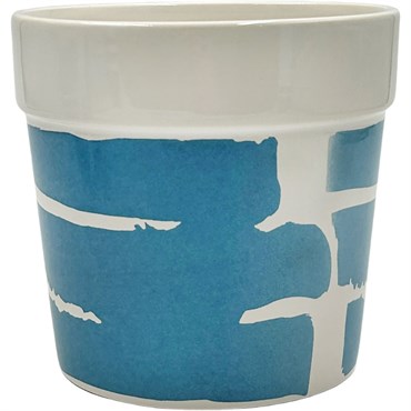 Mcarr 5"x5"X4.9" Ceramic Pot Glossy Glaze White with Blue Stripe Pattern