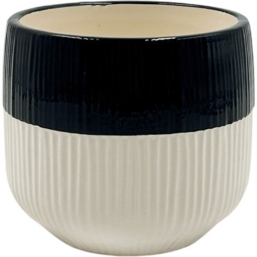 Mcarr 4"X4"X3.7" Ceramic Pot Glossy Glaze Black Top White Bottom