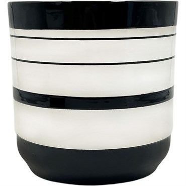 Mcarr 5.9"x5.9"x5.9" Ceramic Pot Glossy Glaze White with Black Thin and Thick Stripes