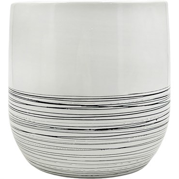 Mcarr 6"x6"x6" Ceramic Pot Glossy Glaze White with Thin Blue Lines