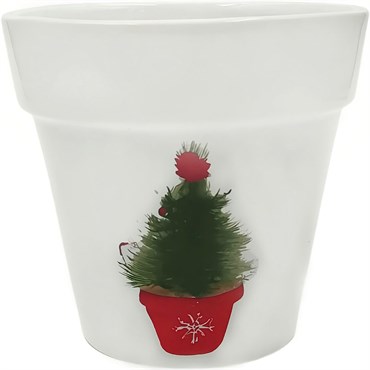 Mcarr 5.9"X5.9."x5.5" Ceramic Pot Glossy Glaze White with Christmas Tree