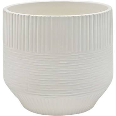 Mcarr 5"x5"x4.5" Ceramic Pot Glossy Glaze White with Vertical & Horizontal Grooves