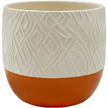 Mcarr 4.6"x4.6"x4" Ceramic Pot Glossy Glaze White Bark Pattern with Orange Bottom