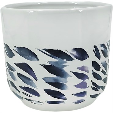 Mcarr 5.3"x.5.3"x4.8" Ceramic Pot Glossy Glaze White with Blue Accents