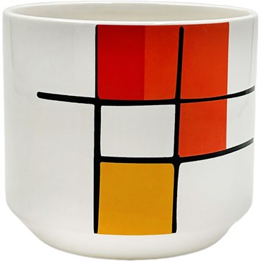 Mcarr 5"x5"x4.5" Ceramic Pot Glossy Glaze White with Red and Yellow Squares