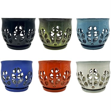 MCarr 6pc Mix 9.5"x9.5"x8" Tulip Orchid Pot Assorted Colors Dark Blue, Light Blue, Cream, Green, Orange, Black