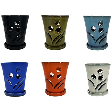 MCarr 6pc Mix 6.3"x6.3"x7.4" Tall Orchid Pot Assorted Colors Dark Blue, Light Blue, Cream, Green, Orange, Black