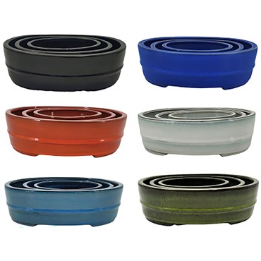 Mcarr Set of 3 Round Bonsai Pots Assorted Color 6 Pack Cream/Black/Orange/Light Blue/Dark Blue/Green