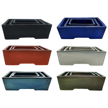 Mcarr Set of 3 Square Bonsai Pots Assorted Color 6 Pack Cream/Black/Orange/Light Blue/Dark Blue/Green