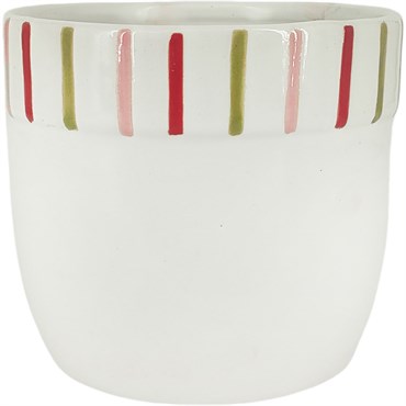 Mcarr 5.3"x5.3"x4.7" Ceramic Pot Glossy Glaze White with Green/Red/Pink Accents