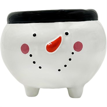 Mcarr 6.7"x6.7"X5.6" Ceramic Pot Glossy Glaze Snowman Figure Green Top with Feet