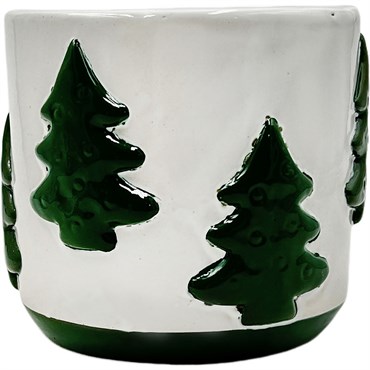 Mcarr 5.6"x5.6"x5" Ceramic Pot Glossy Glaze White with Green Trees