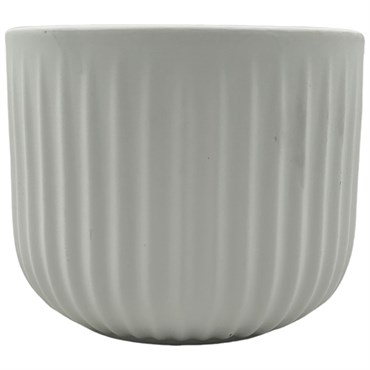 MCarr 6.1"x6.1"x5.12" Ceramic Ribbed Pot Matte White