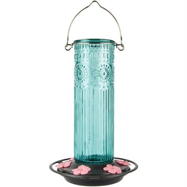 Natures Way 28oz Antique Glass Gravity Hummingbird Feeder Teal