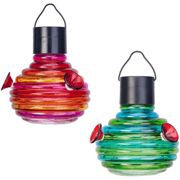 Wild Bird Lovers 5" Solar Hanging Assorted Color Ribbed Glass Hummingbird Feeders