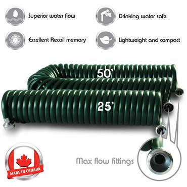 Plastair Springhose Coiled Water Hose 50' Hunter Green