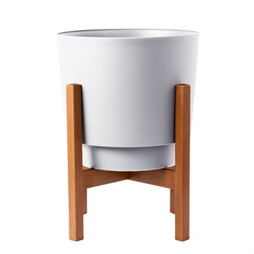 Bloem 16" Hopson Planter Casper White With Wood Stand