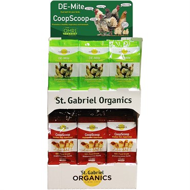 St Gabriel 18pc Poultry Combo Diatomaceous Earth Display (9) 20oz Coop Scoop and (9) DE-Mite