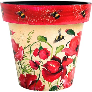 Sun Ceramica 12" Zest Poly Pot Poppies & Bees