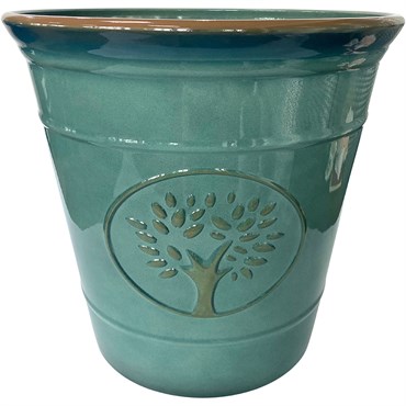Sun Ceramica 12" Country Garden Pot Aqua