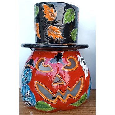 Talavera 15"H x 10"W Pumpkin with Hat