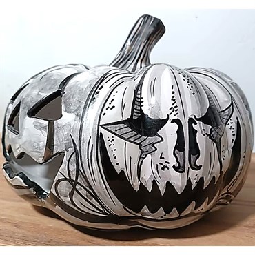 Talaveera 12" Haunted Pumpkin Black & White