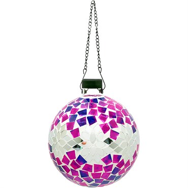 VCS 10" Silver & Pink Floral Glass Globe w/ Hanging Chain