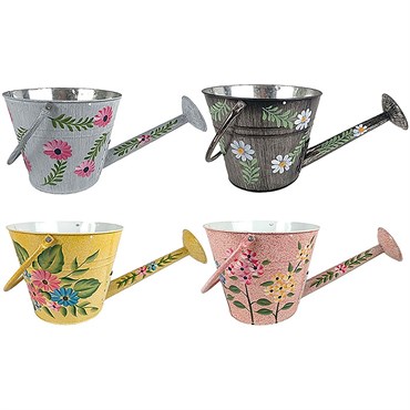 VCS 10" Watering Can Planter with Handle Handpainted Floral