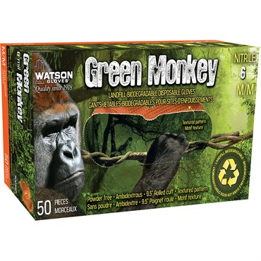 Watson Gloves 25pr Green Monkey XL Heavyweight Orange Biodegradable Nitrile Powder Free