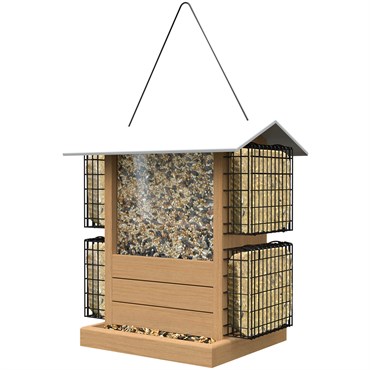 Woodlink Nordic Deluxe Ranch Feeder with Teak Finish White Metal Roof 4 Suet Cages