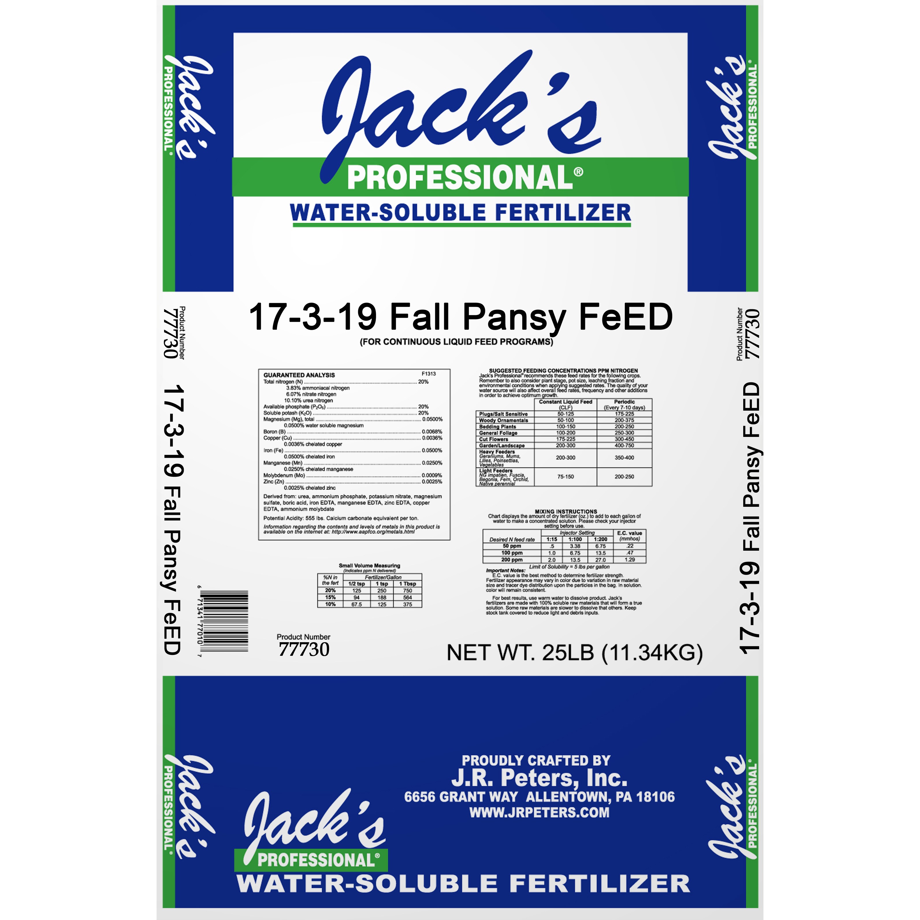 Jacks Prof Fall Pansy FeED 17-3-19 25Lb — Single Unit