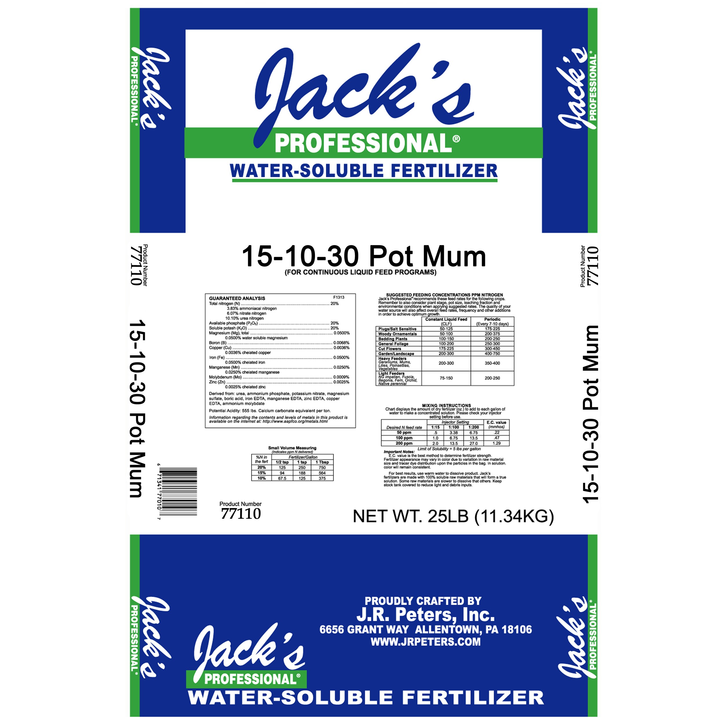 Jacks Prof Pot Mum 15-10-30 25Lb — Single Unit