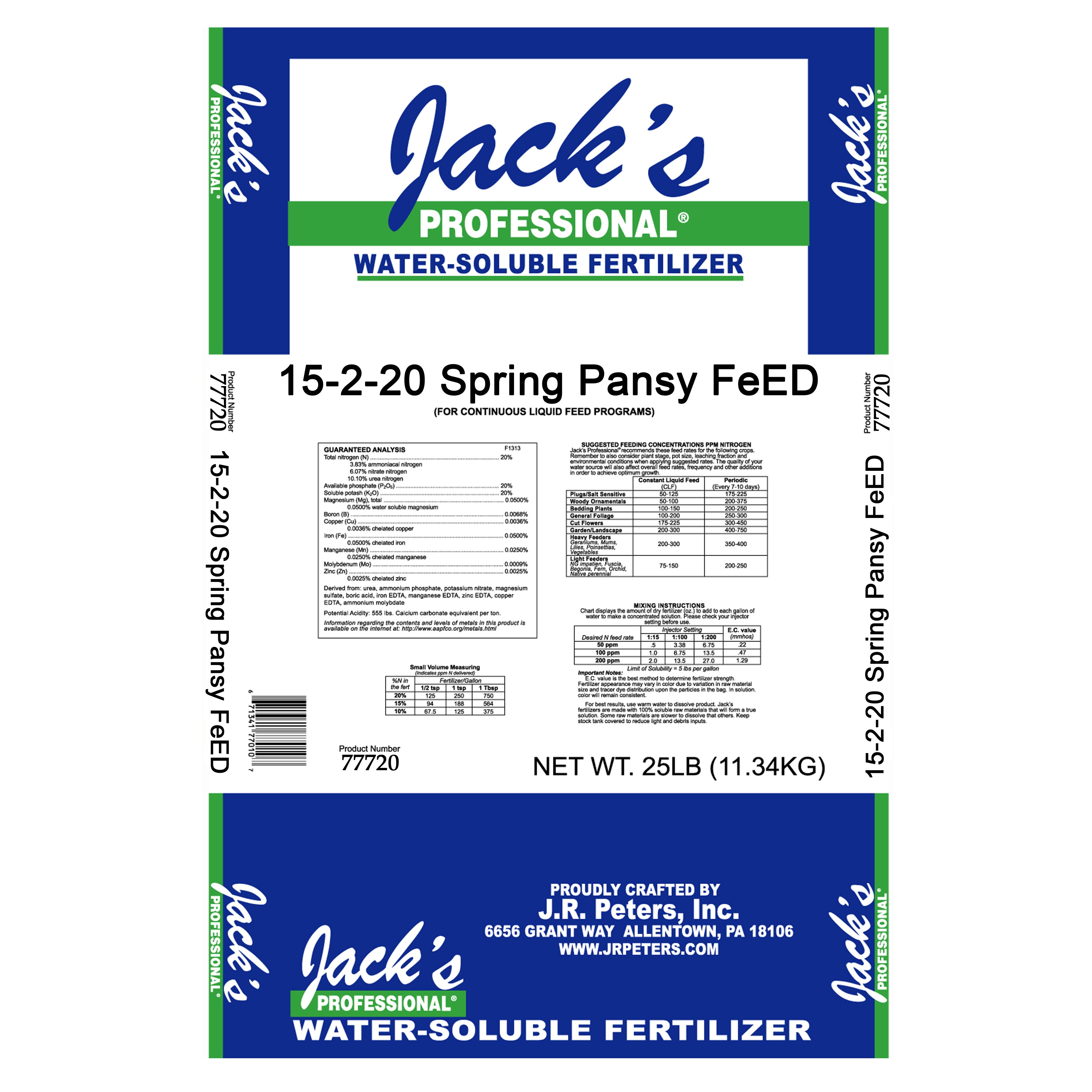 Jacks Prof Spring Pansy FeED 15-2-20 25Lb HAZ — Single Unit
