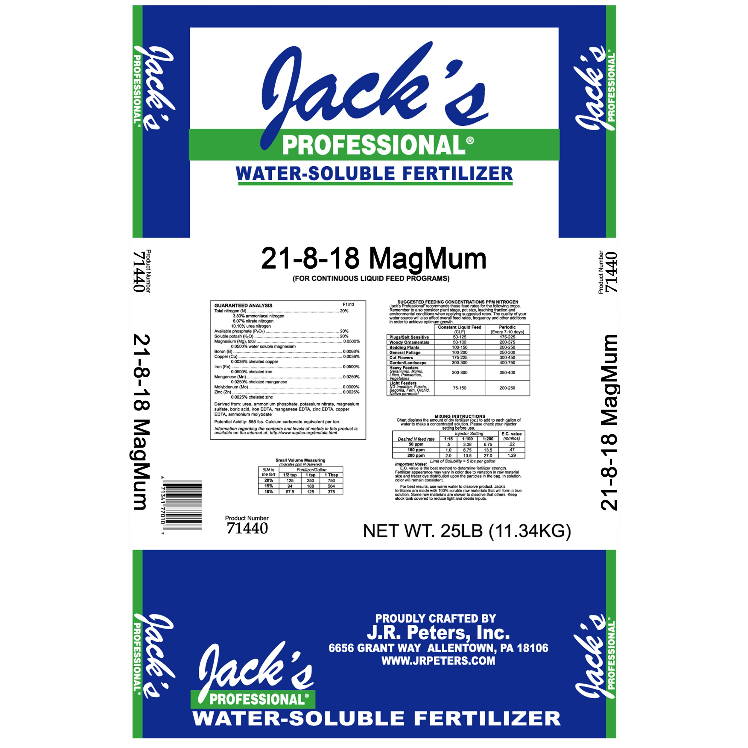 Jacks Prof MagMum Feed W/ Magnesium 21-8-18 25Lb — Single Unit