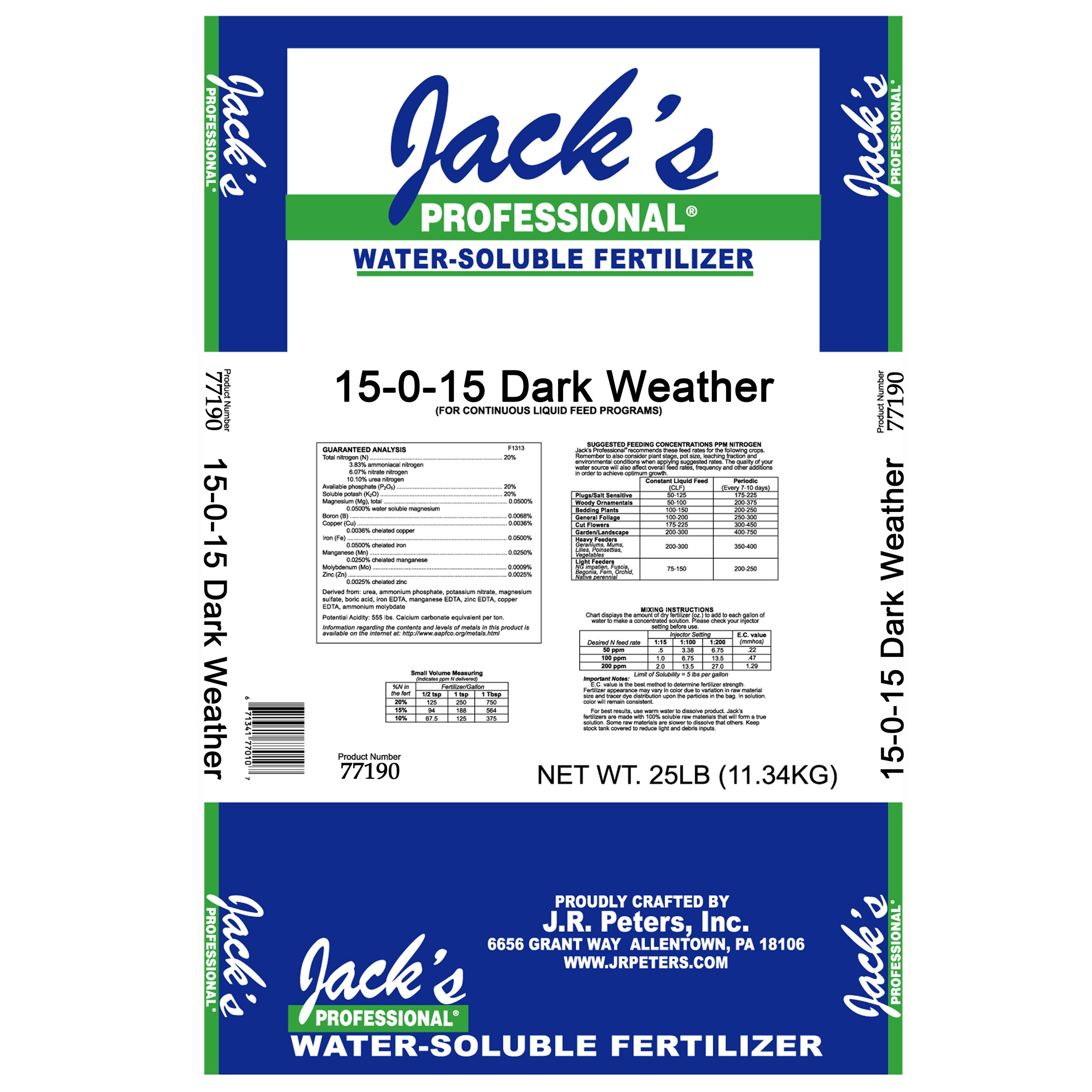 Jacks Prof Dark Weather 15-0-15 25Lb — Single Unit