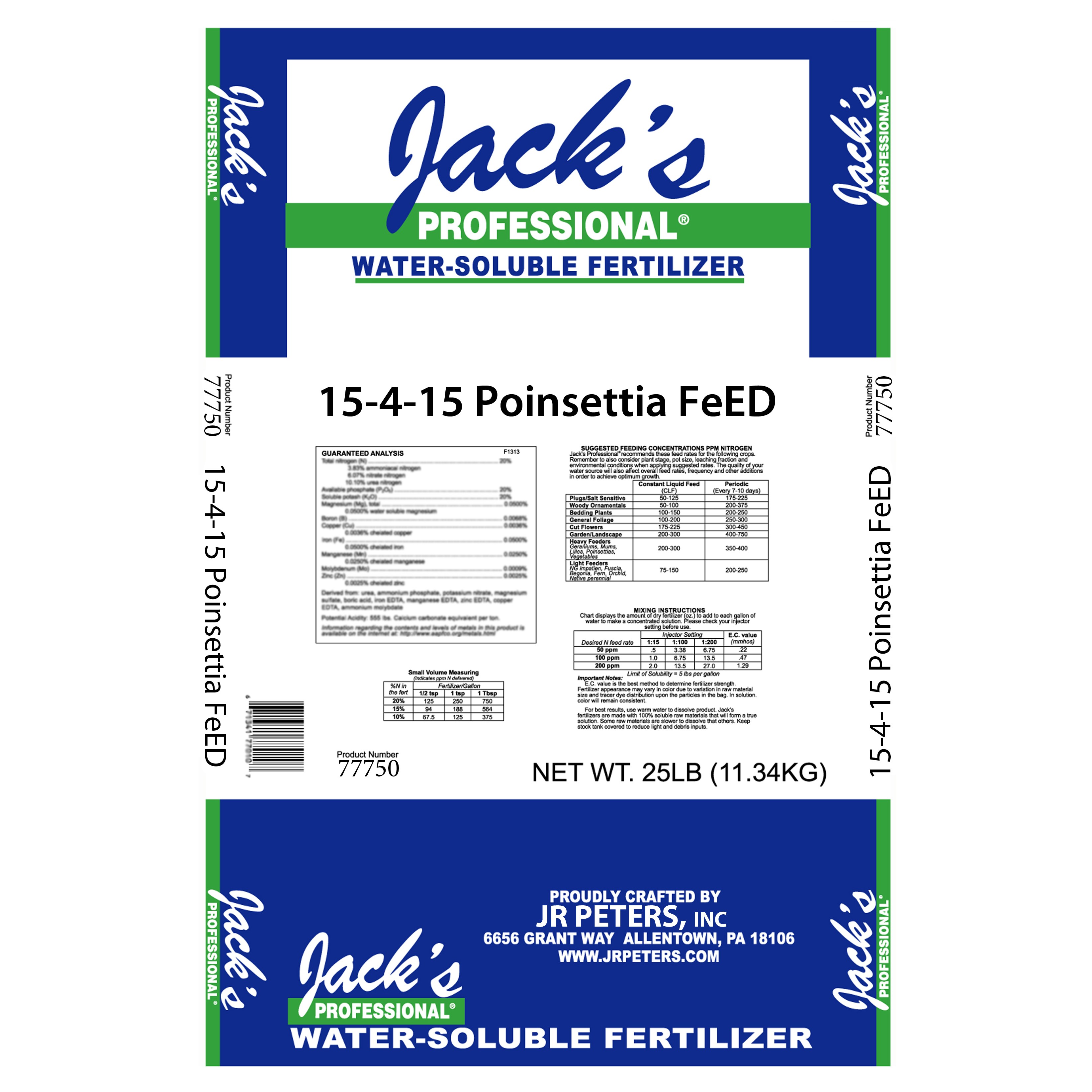 Jacks Prof Poinsettia FeED + CaMg 15-4-15 25Lb — Single Unit