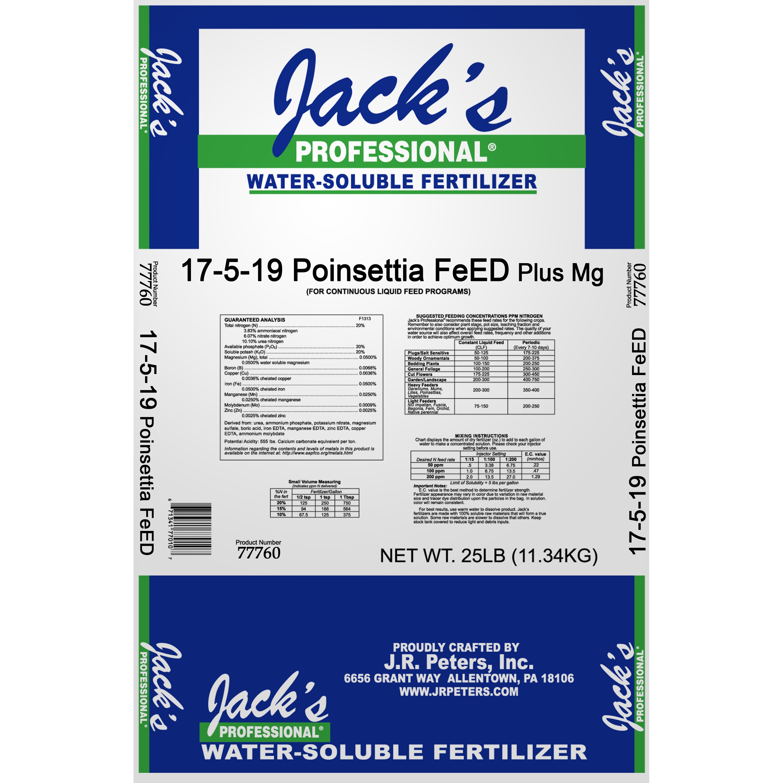 Jacks Prof Poinsettia FeED + Mg 17-5-19 25Lb — Single Unit