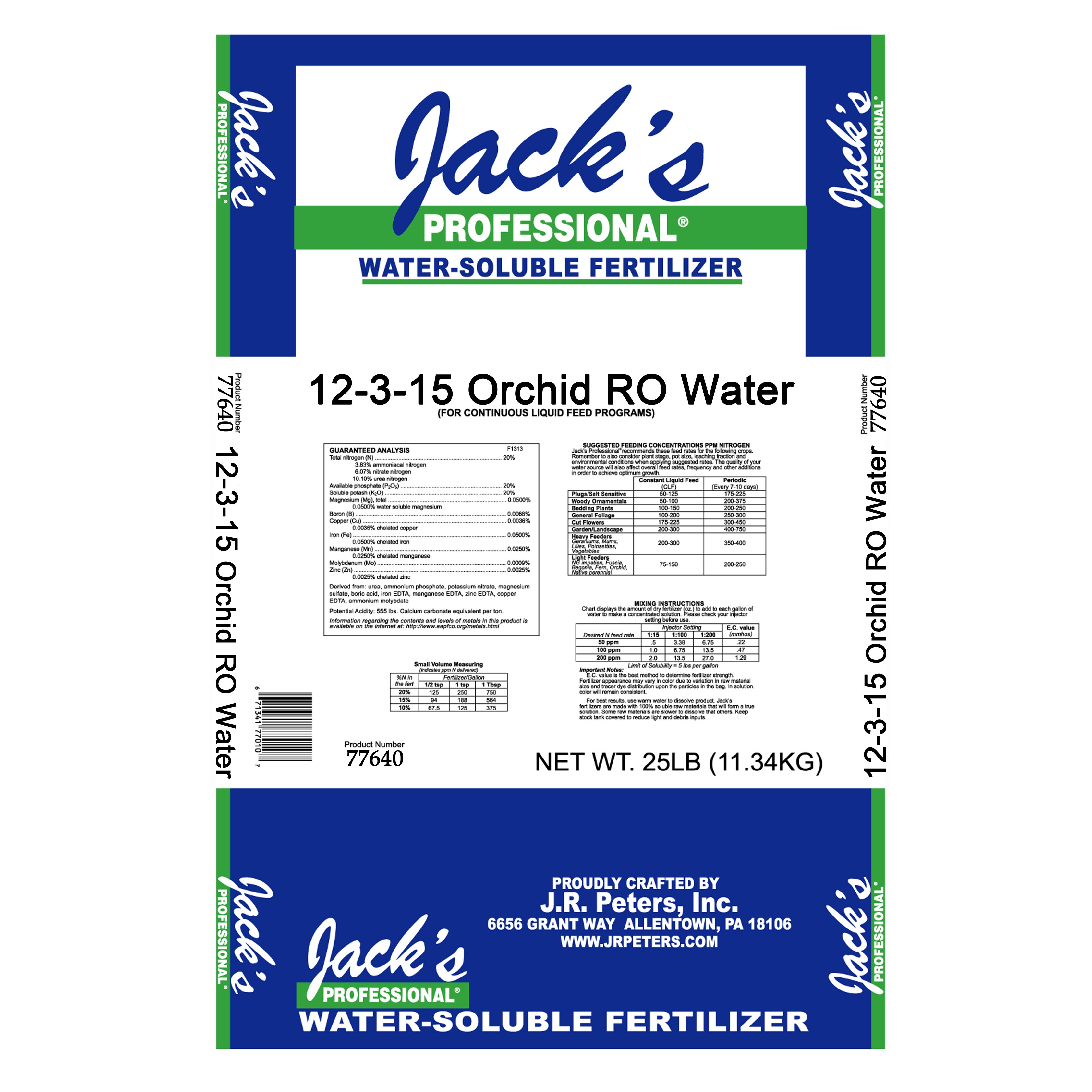 Jacks Prof Orchid RO 12-3-15 25Lb (40 Bag Minimum) — Single Unit