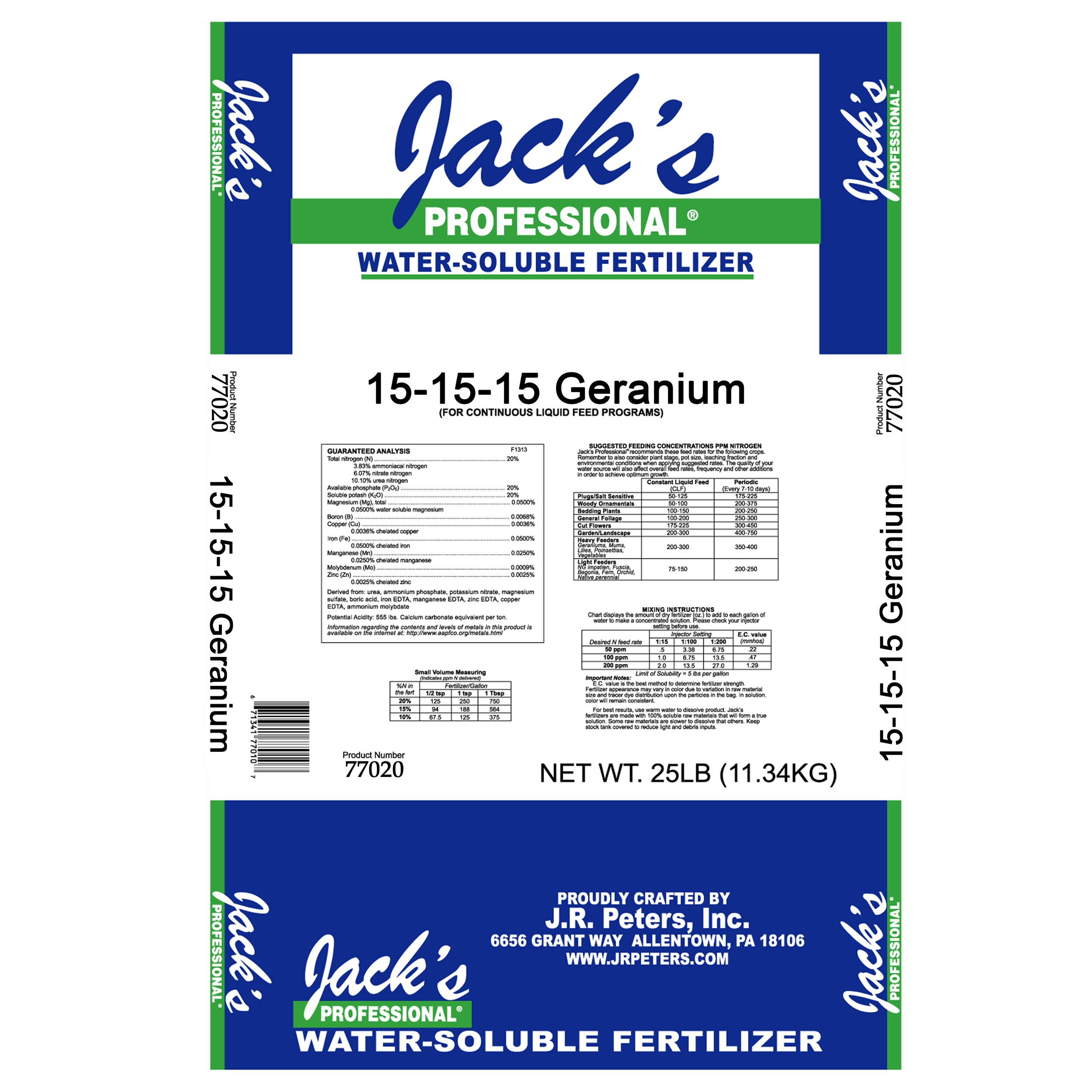 Jacks Prof Geranium 15-15-15 25Lb — Single Unit