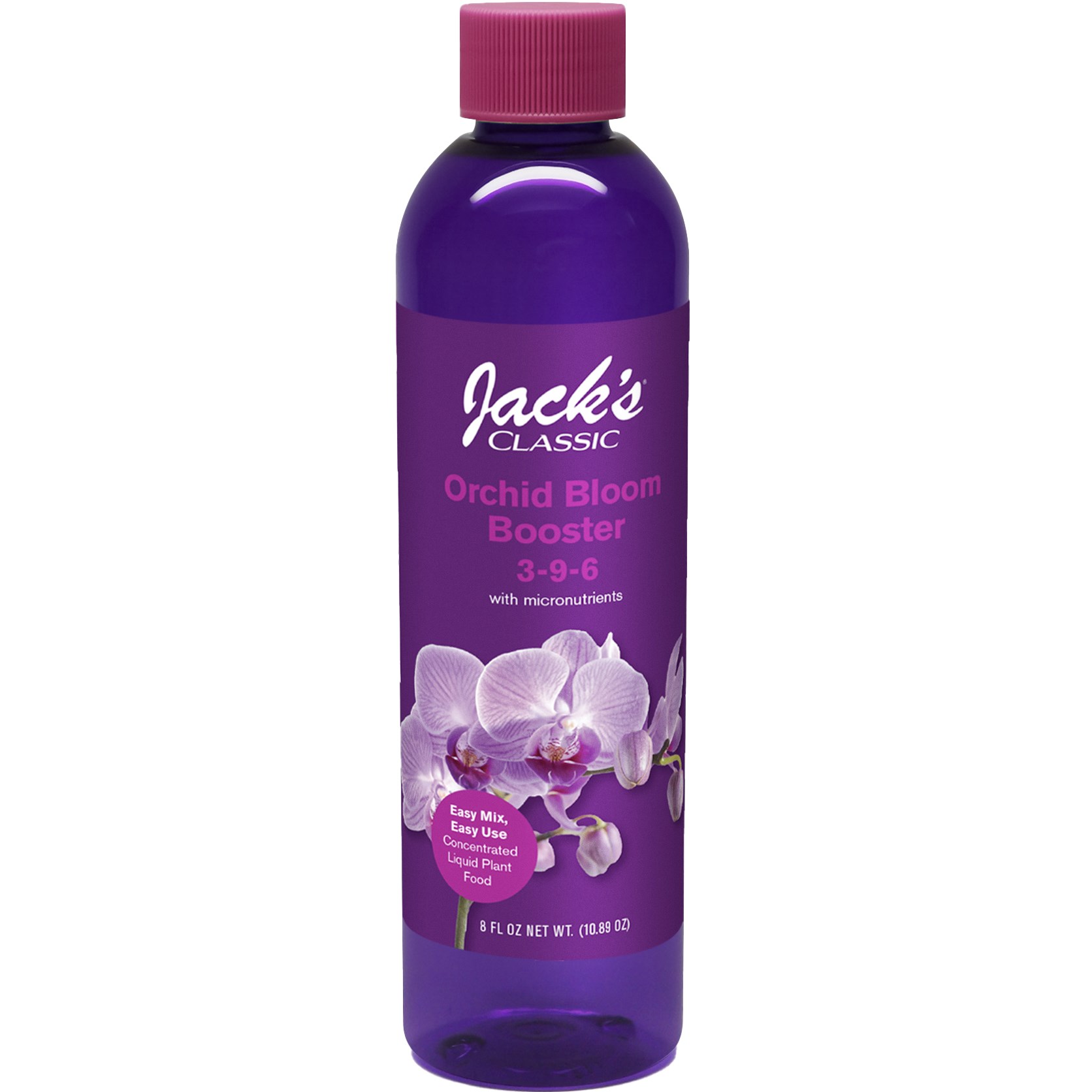 Jacks Classic 8oz Liquid Orchid Bloom Booster 3-9-6 — priced per each; minimum 12; multiples of 12
