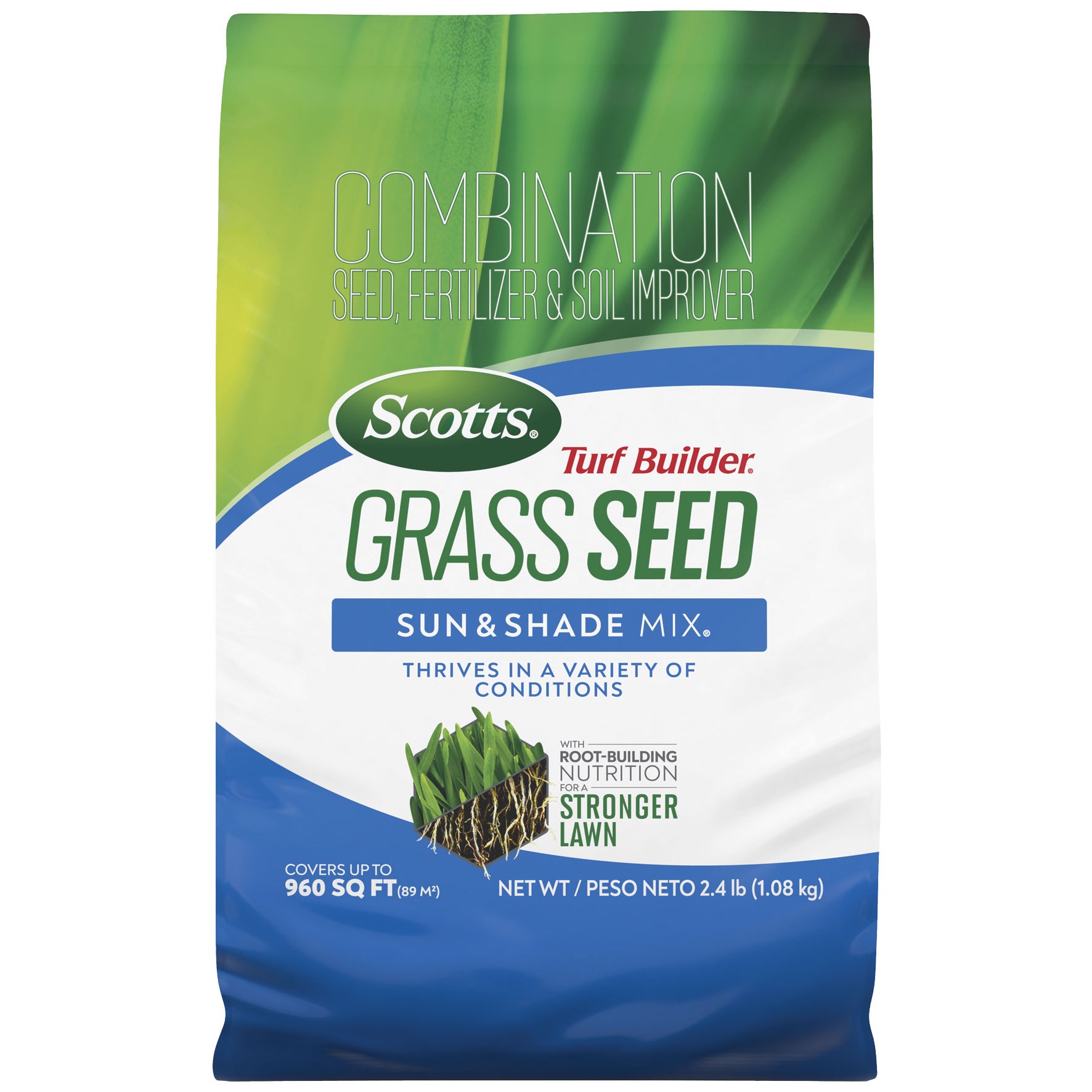 Scotts 2.4# Turf Builder Sun & Shade Grass Seed — priced per each; minimum 6; multiples of 6