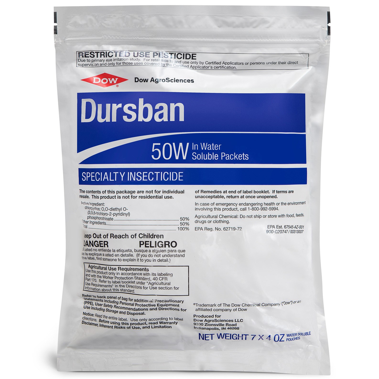 Corteva Dursban 50W 7X4oz Pack HAZ/RESTRICTED ( chlorpyrifos ) Dow — Single Unit