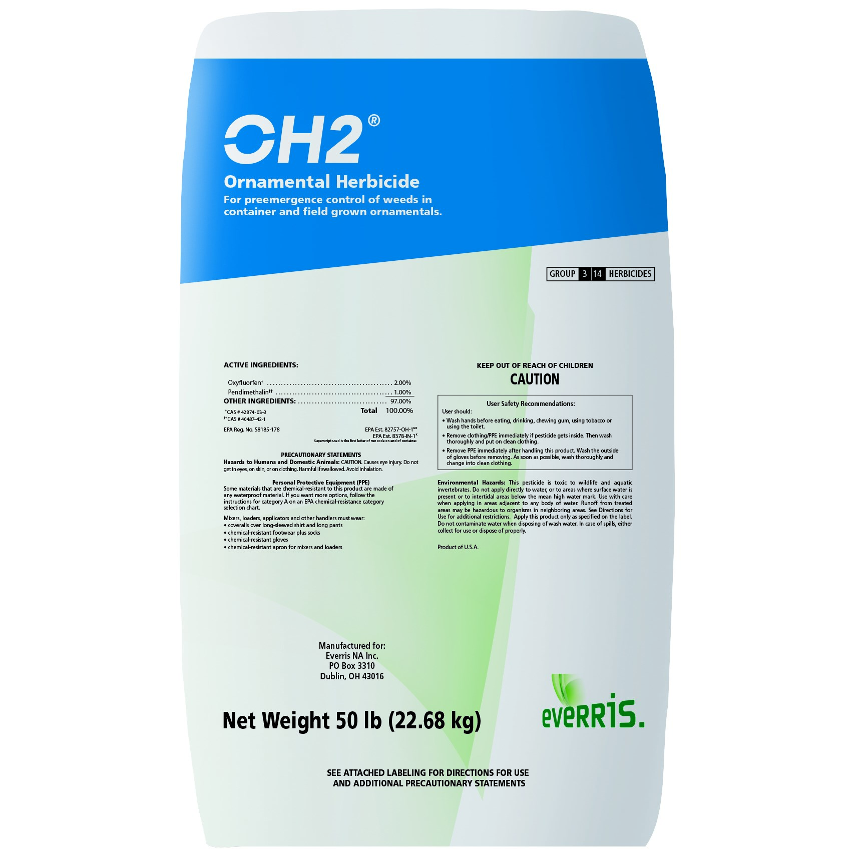 ICL OH2 50Lb ( Oxyflourfen + Pendimethalin ) Ornamental Herbicide — Single Unit