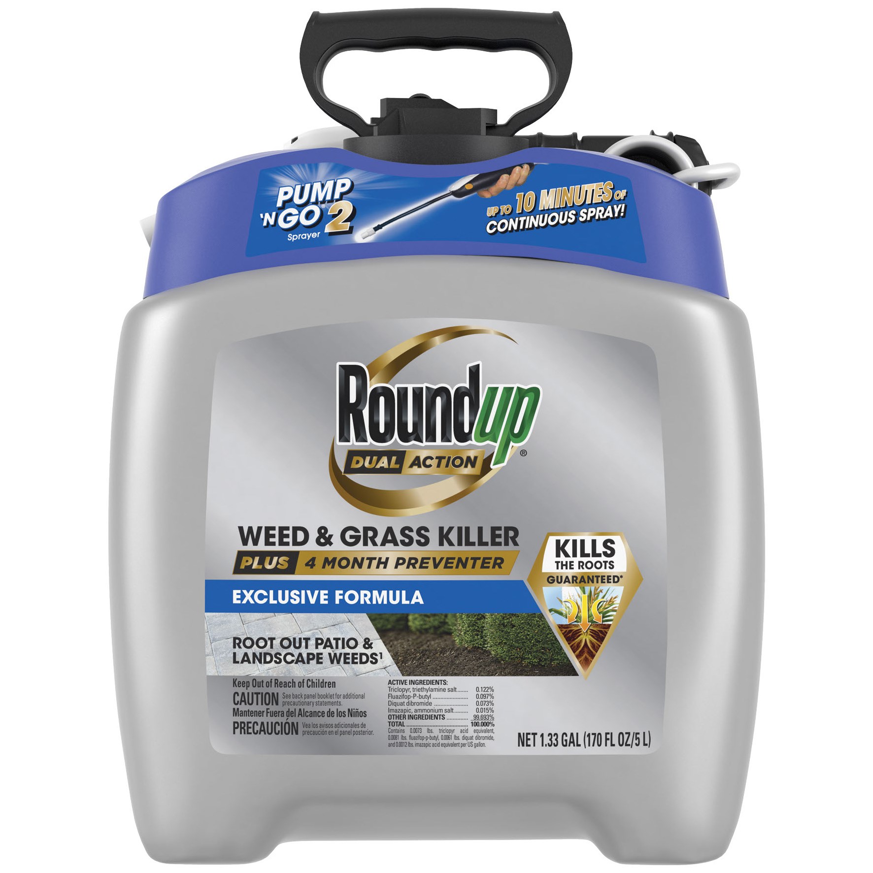 Roundup 1.33gal Dual Action Weed Grass Kill Preventer Pump N Go — priced per each; minimum 4; multiples of 4