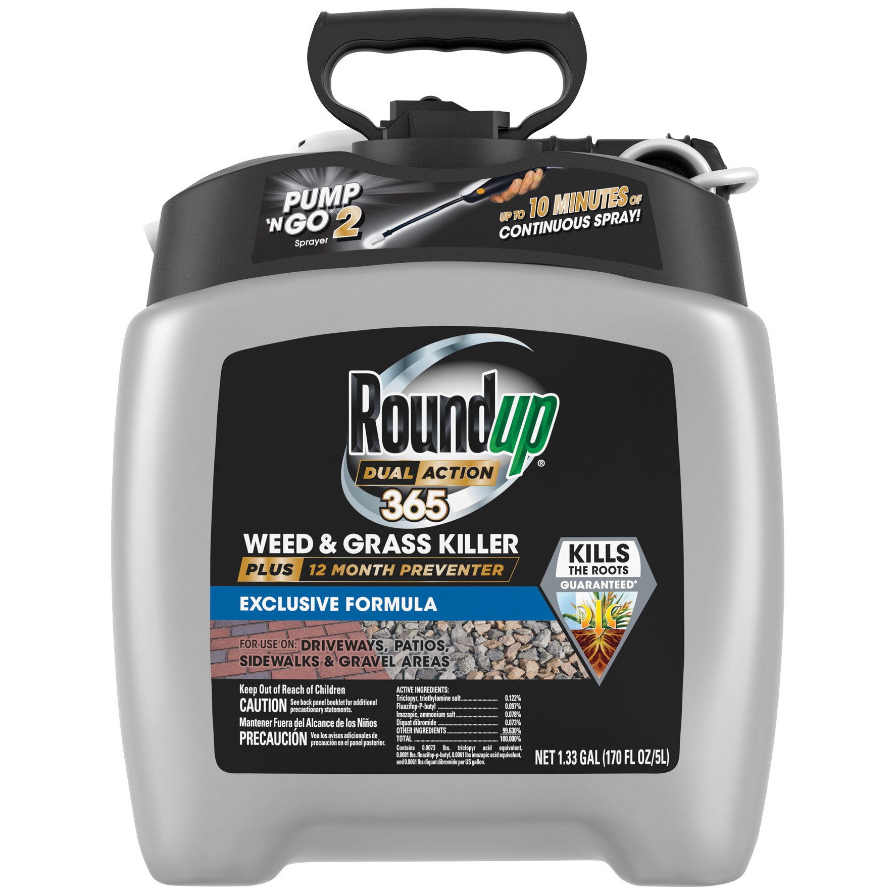 Roundup 1.33gal Dual Action 365 Weed Kill Preventer Pump N Go — priced per each; minimum 4; multiples of 4