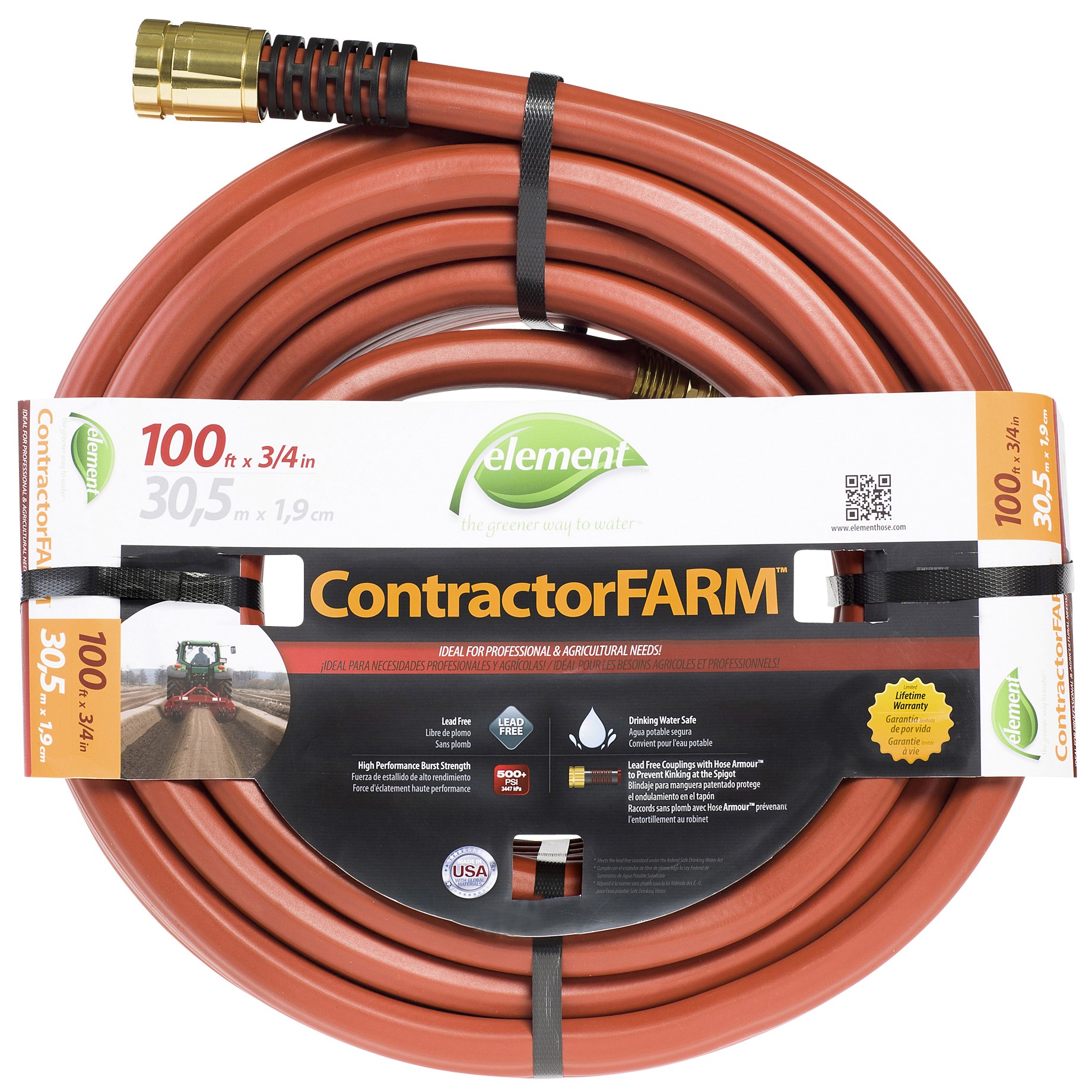 Element 3/4"x100' Contractor Farm Hose — priced per each; minimum 2; multiples of 2