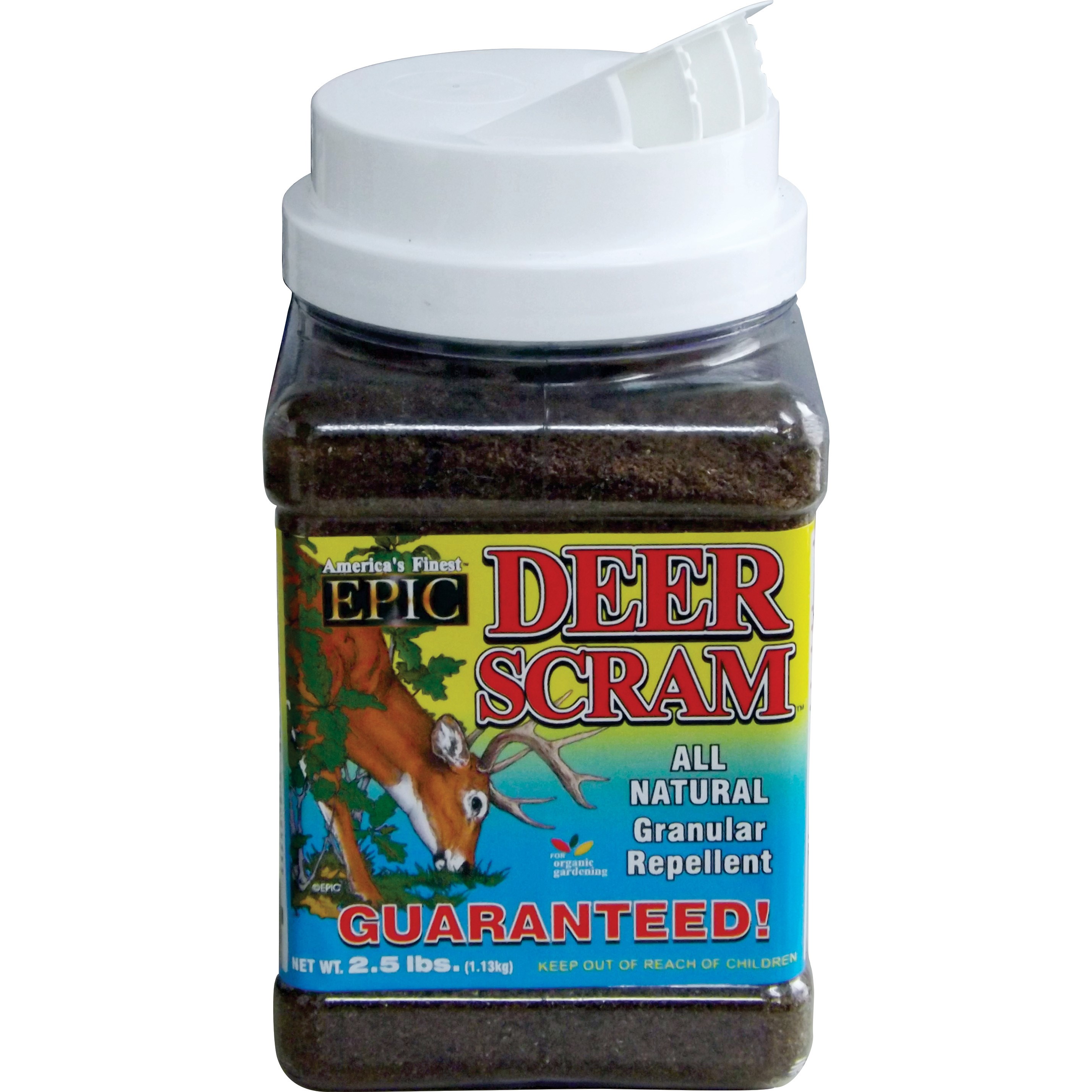 Epic 2.5# Deer Scram Granules Shaker Can — priced per each; minimum 12; multiples of 12