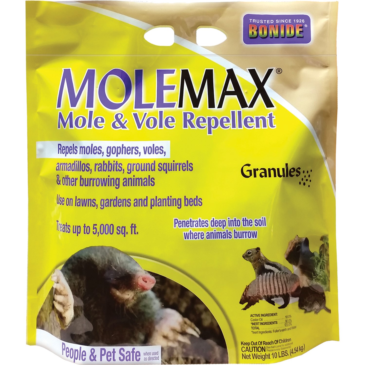 Bonide 10# Mole Max Case Pack Mole & Vole Repellent Granules — priced per each; minimum 4; multiples of 4